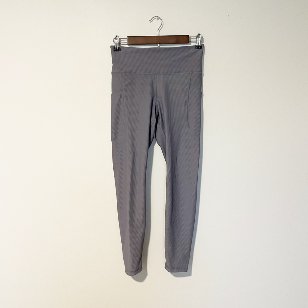 Old Navy Active Power Soft High Rise Go Dry Ribbed Gray 7/8 Leggings